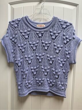 Almost Pink lavender crochet knit sweater 3D polka dot texture size small nwot